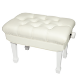 Crown Premium Skirted & Tufted Hydraulic Height Adjustable Piano Bench (White)