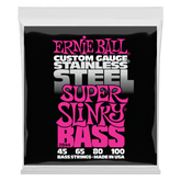 Ernie Ball Super Slinky Stainless Steel Electric Bass Strings 45-100 Gauge