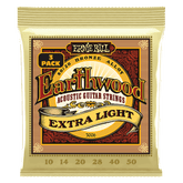 Ernie Ball Extra Light Earthwood 80/20 Bronze Acoustic Guitar Strings 10-50 Gauge - 3 Pack