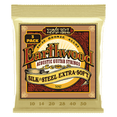 Ernie Ball Extra Soft Earthwood 80/20 Bronze Silk & Steel Acoustic Guitar Strings 10-50 Gauge - 3 Pack