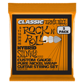 Ernie Ball Hybrid Slinky Classic Rock n Roll Pure Nickel Wrap Electric Guitar Strings 9-46 Gauge - 3 Pack