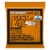 Ernie Ball Hybrid Slinky Classic Rock n Roll Pure Nickel Wrap Electric Guitar Strings 9-46 Gauge - 3 Pack