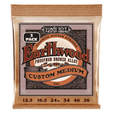 Ernie Ball Custom Medium Earthwood Phosphor Bronze Acoustic Guitar Strings 12.5-56 Gauge - 3 Pack