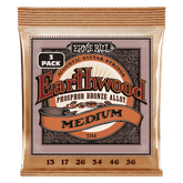 Ernie Ball Medium Earthwood Phosphor Bronze Acoustic Guitar Strings 13-56 Gauge - 3 Pack