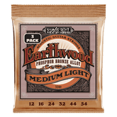 Ernie Ball Medium Light Earthwood Phosphor Bronze Acoustic Guitar Strings 12-54 Gauge - 3 Pack