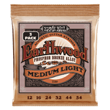 Ernie Ball Medium Light Earthwood Phosphor Bronze Acoustic Guitar Strings 12-54 Gauge - 3 Pack