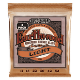 Ernie Ball Light Earthwood Phosphor Bronze Acoustic Guitar Strings 11-52 Gauge - 3 Pack