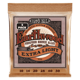 Ernie Ball Extra Light Earthwood Phosphor Bronze Acoustic Guitar Strings 10-50 Gauge - 3 Pack