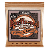 Ernie Ball Extra Light Earthwood Phosphor Bronze Acoustic Guitar Strings 10-50 Gauge - 3 Pack
