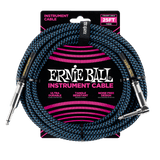 Ernie Ball 25ft Braided Straight/Angle Instrument Cable, Black/Blue