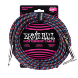 Ernie Ball 25ft Braided Straight/Angle Instrument Cable, Black/Red/Blue/White