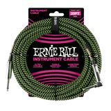 Ernie Ball 25ft Braided Straight/Angle Instrument Cable, Black/Green