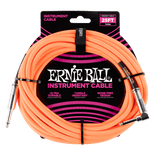 Ernie Ball 25ft Braided Straight/Angle Instrument Cable, Neon Orange