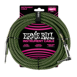 Ernie Ball 18ft Braided Straight/Angle Instrument Cable, Black/Green