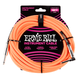 Ernie Ball 18ft Braided Straight/Angle Instrument Cable, Neon Orange