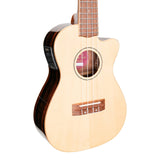 Martinez Southern Belle 7 Series Concert Ukulele - Solid Spruce Top Electric Cutaway with Hard Case