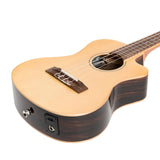 Martinez Southern Belle 7 Series Tenor Ukulele - Solid Spruce Top Electric Cutaway with Hard Case (Natural Gloss)