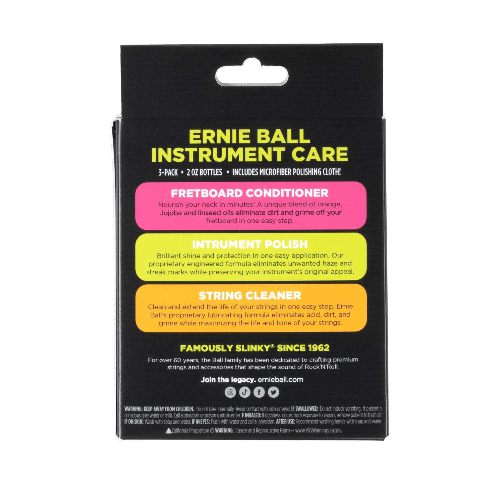 Ernie Ball Instrument Care 3-pack with Microfiber Polish Cloth