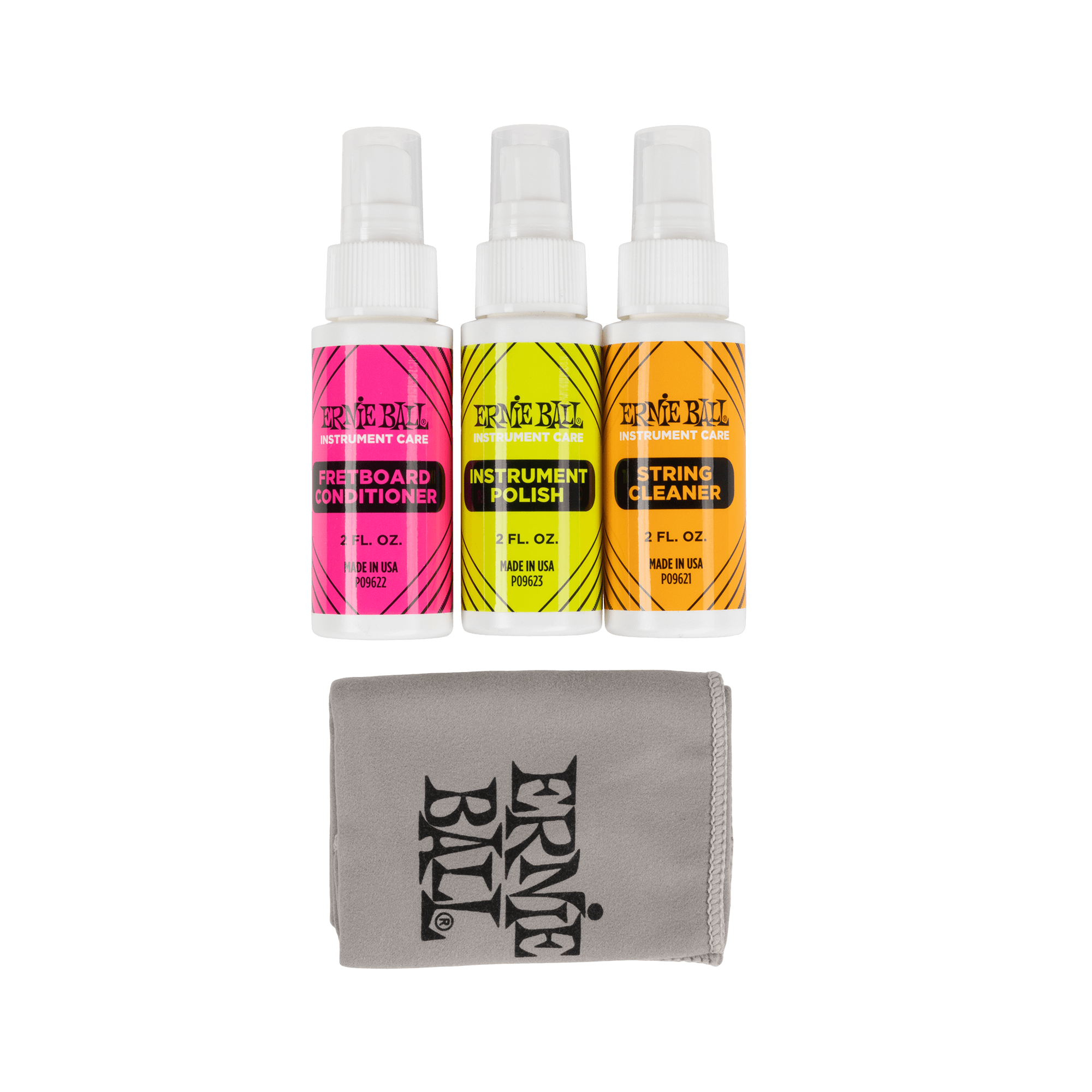 Ernie Ball Instrument Care 3-pack with Microfiber Polish Cloth