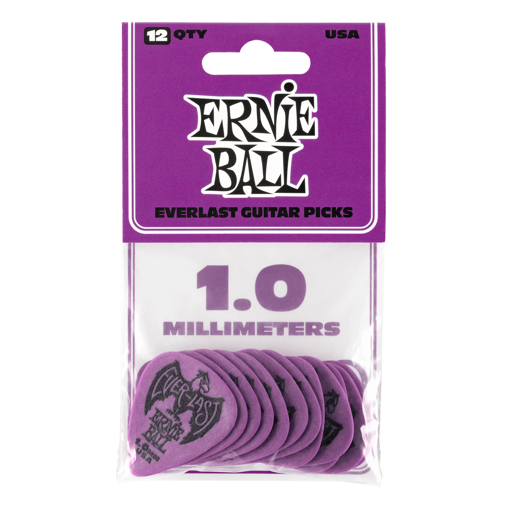 Ernie Ball 1.0 mm Everlast Picks 12 Pack, Purple