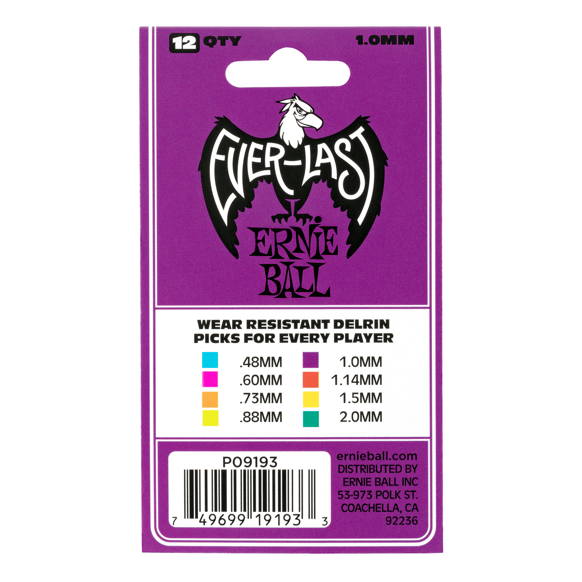 Ernie Ball 1.0 mm Everlast Picks 12 Pack, Purple
