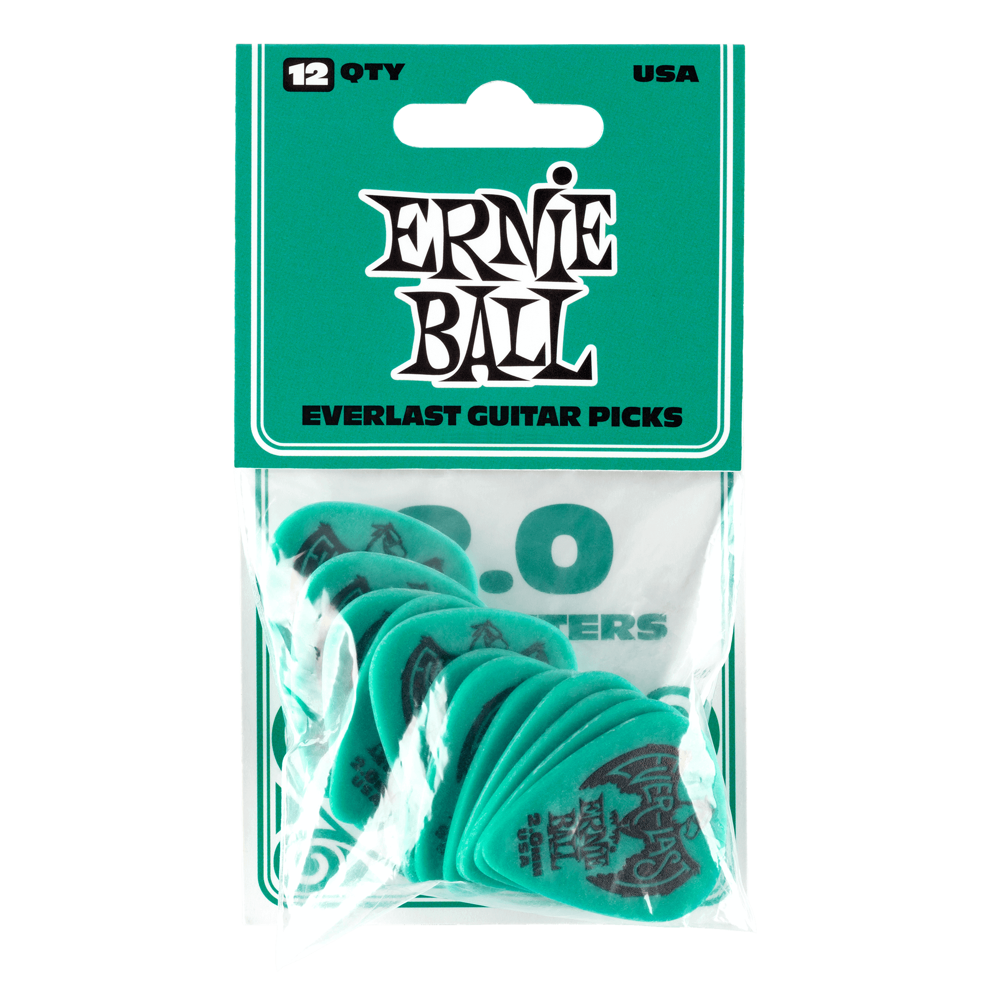 Ernie Ball 2.0 mm Everlast Picks 12 Pack in Teal