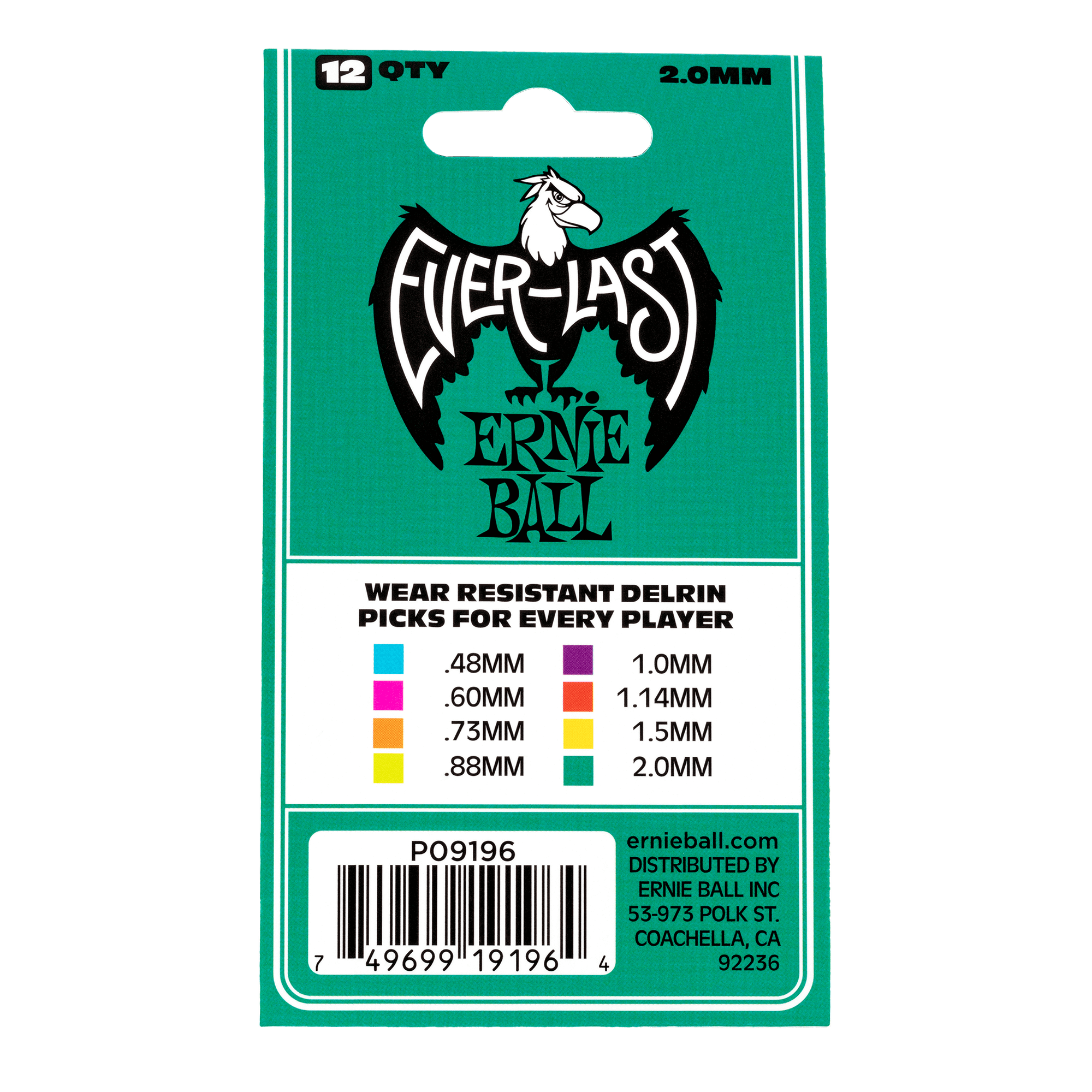 Ernie Ball 2.0 mm Everlast Picks 12 Pack in Teal