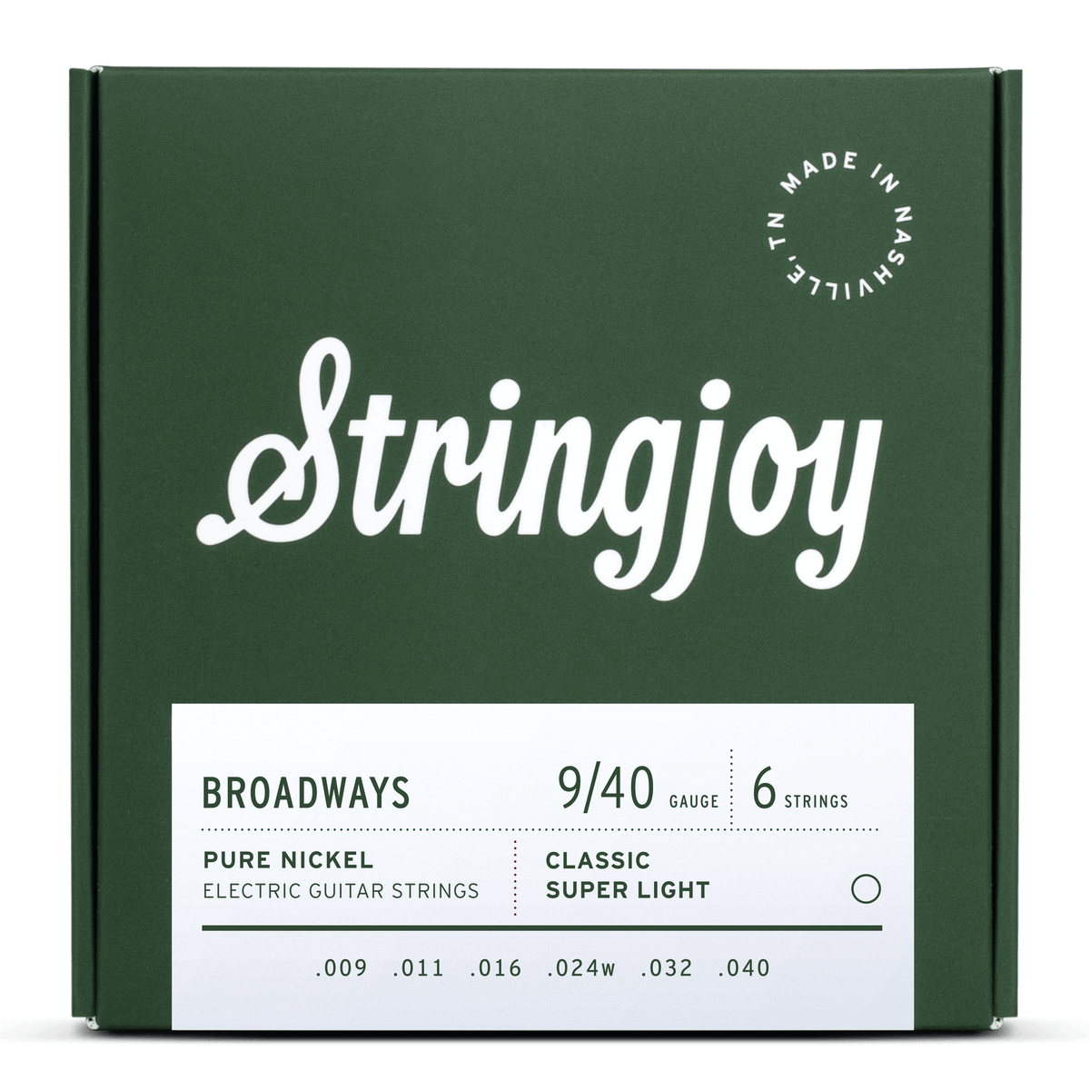 Stringjoy Broadways Classic Super Light Gauge (9-40) Pure Nickel Electric Guitar Strings