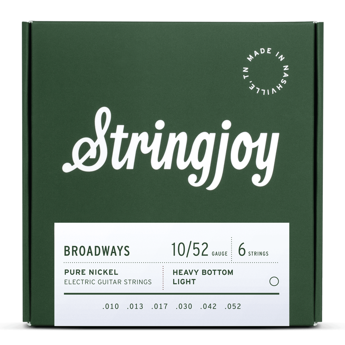 Stringjoy Broadways Heavy Bottom Light Gauge (10-52) Pure Nickel Electric Guitar Strings