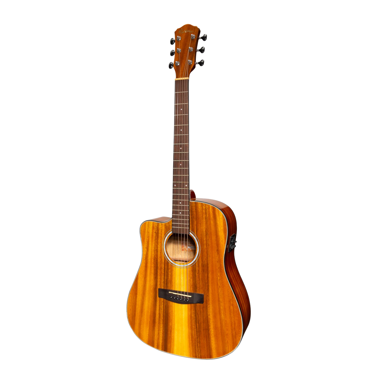 Martinez '51 Series' Left Handed Dreadnought Acoustic-Electric Guitar - Cutaway Design - Koa Gloss Finish