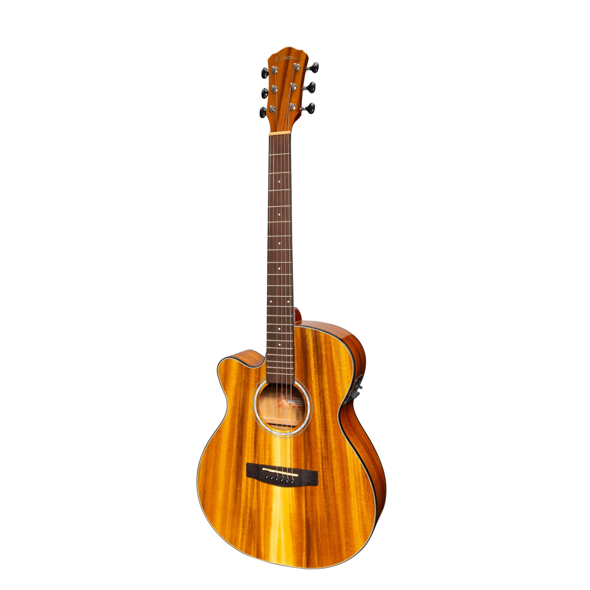 Martinez '51 Series' Left Handed Folk Acoustic-Electric Guitar - Cutaway Design - Koa Gloss Finish