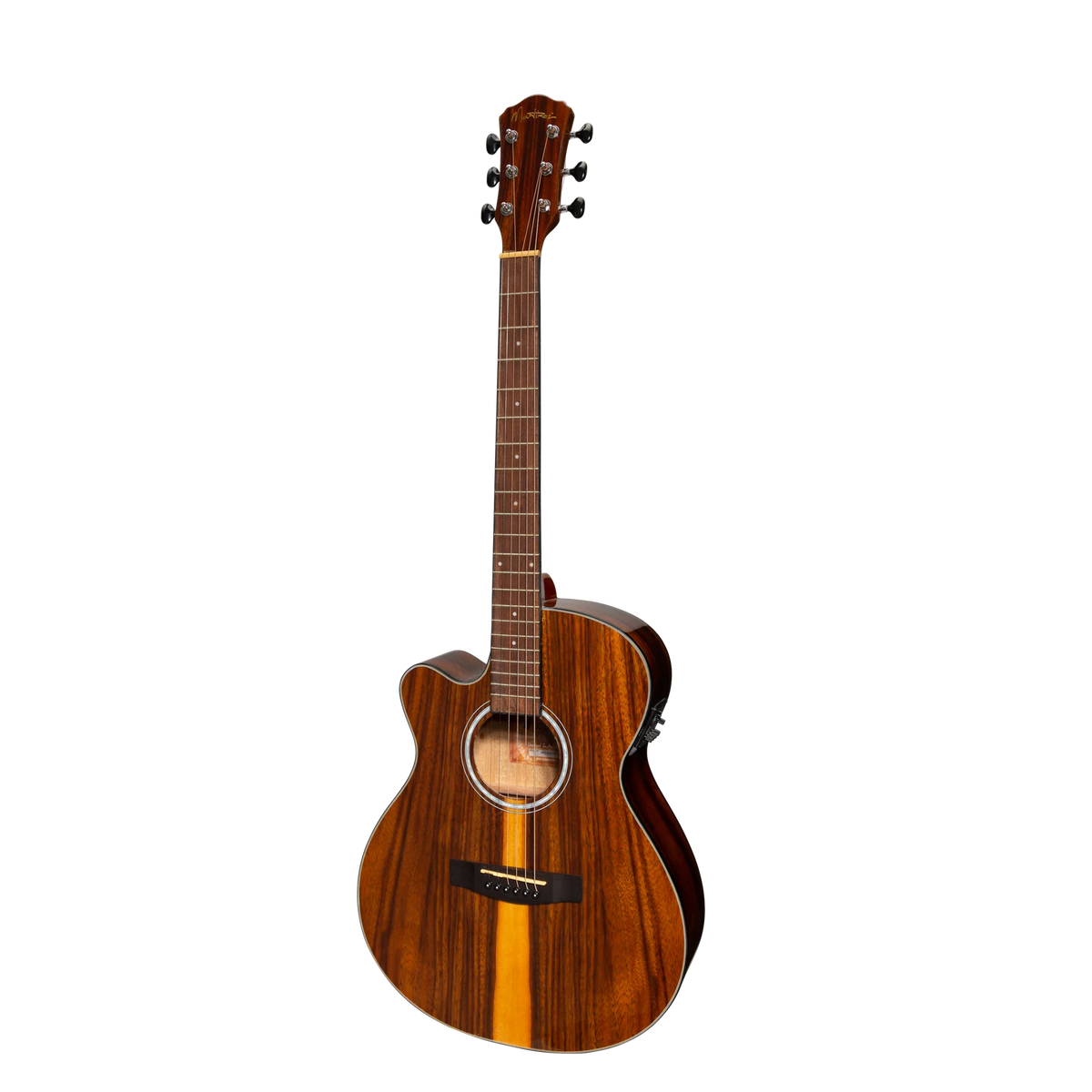 Martinez '51 Series' Left Handed Folk Acoustic-Electric Guitar - Cutaway Design - Teakwood Gloss Finish