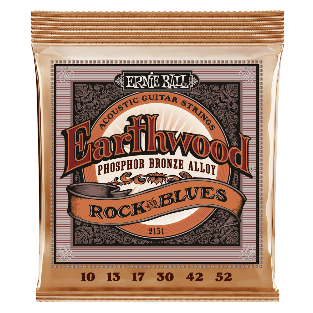 Ernie Ball Earthwood Rock and Blues with Plain G Phosphor Bronze Acoustic Guitar Strings 10-52 Gauge