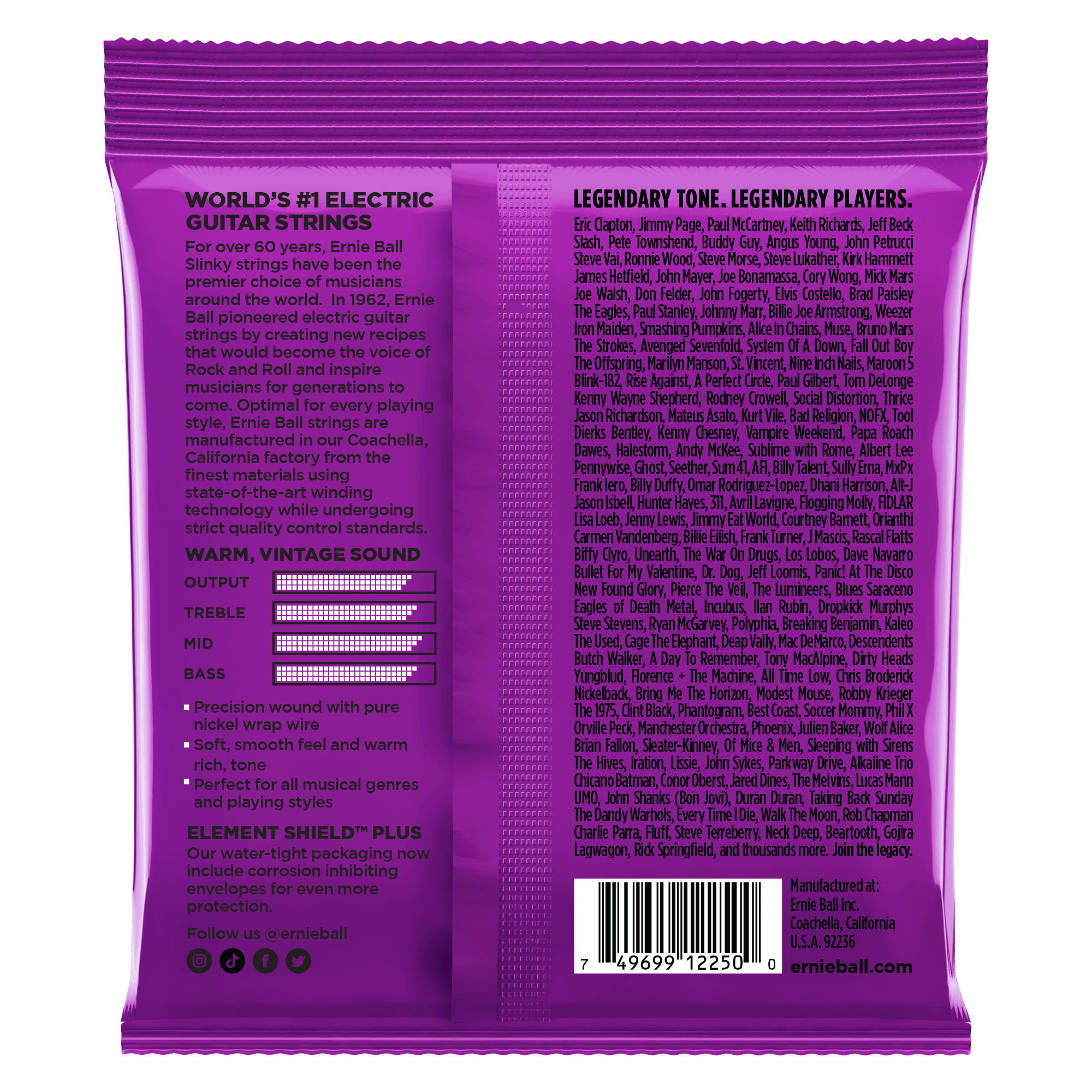 Ernie Ball Power Slinky Classic Rock n Roll Pure Nickel Wrap Electric Guitar Strings 11-48 Gauge