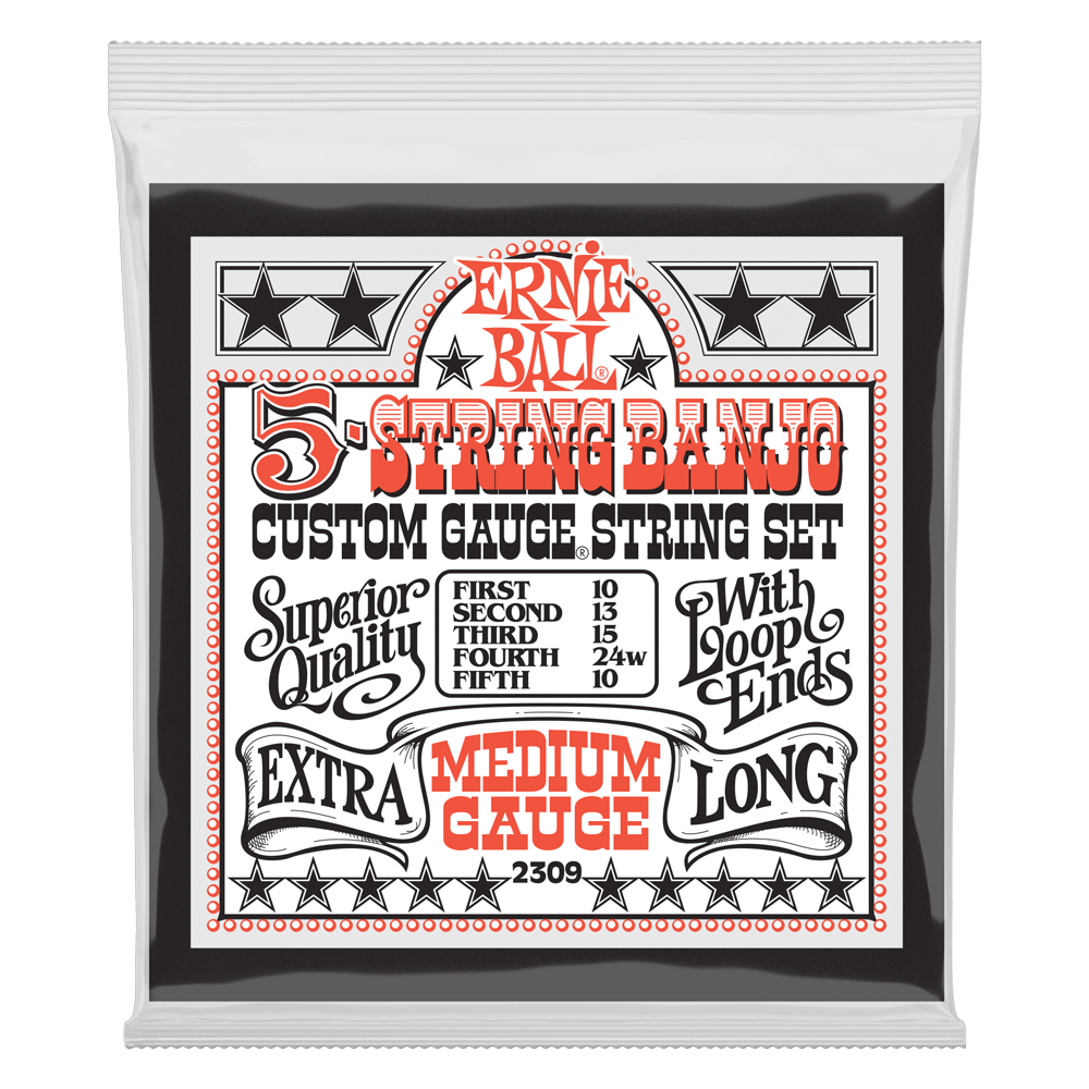Ernie Ball Medium 5-String Loop End Stainless Steel Banjo Guitar Strings, 10-10 Gauge