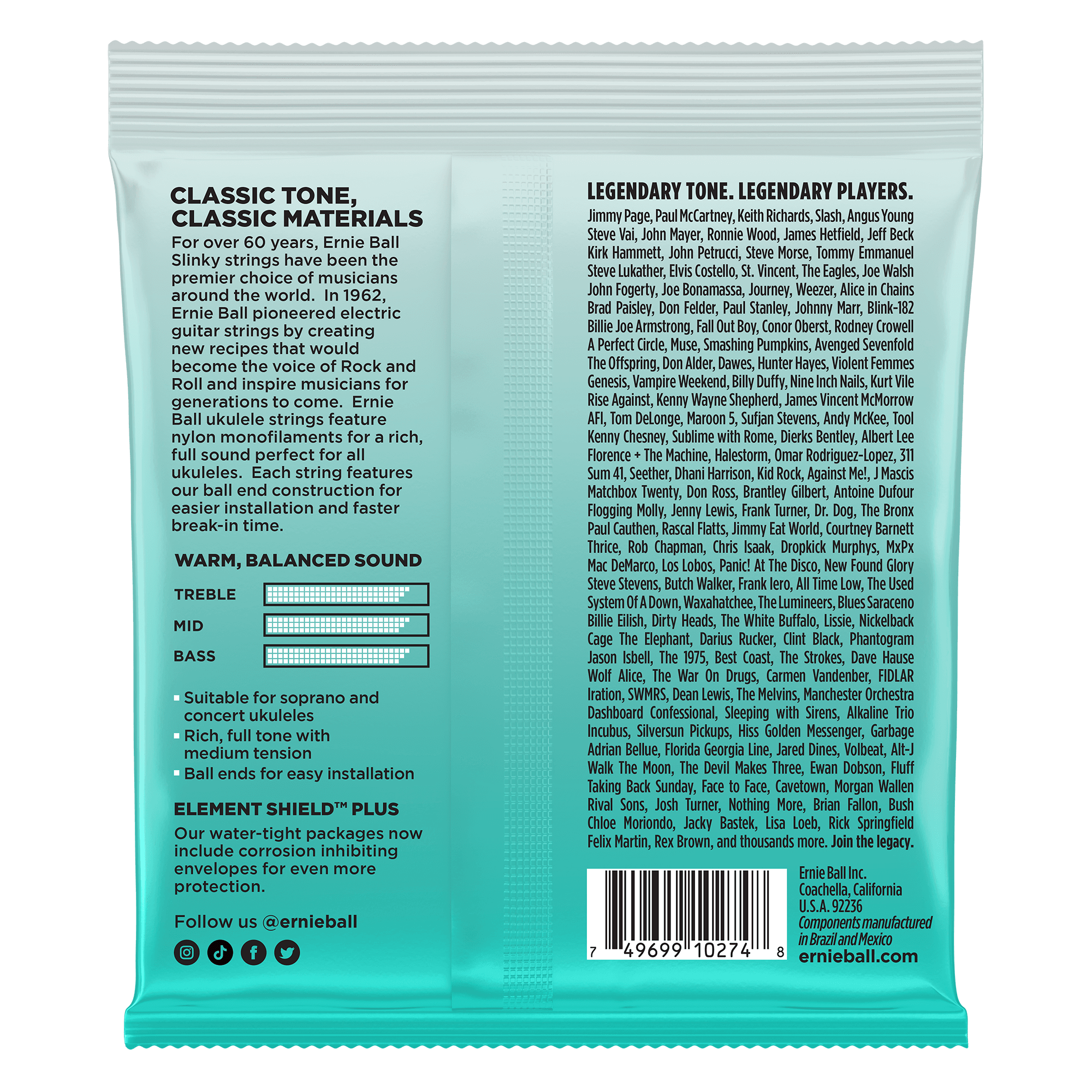 Ernie Ball Concert Nylon Ball End Ukulele Strings in Black