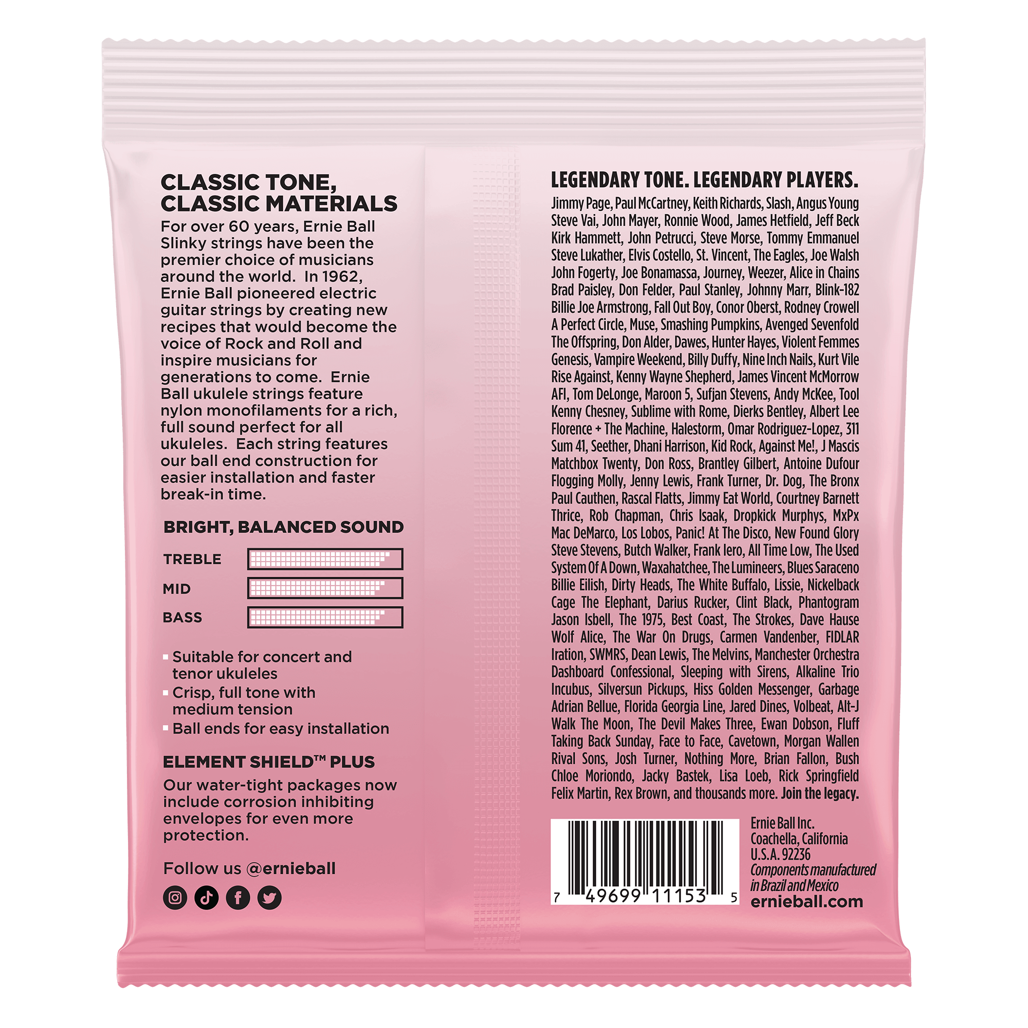 Ernie Ball Concert/Tenor Nylon Ball End Low G Ukulele Strings in Clear