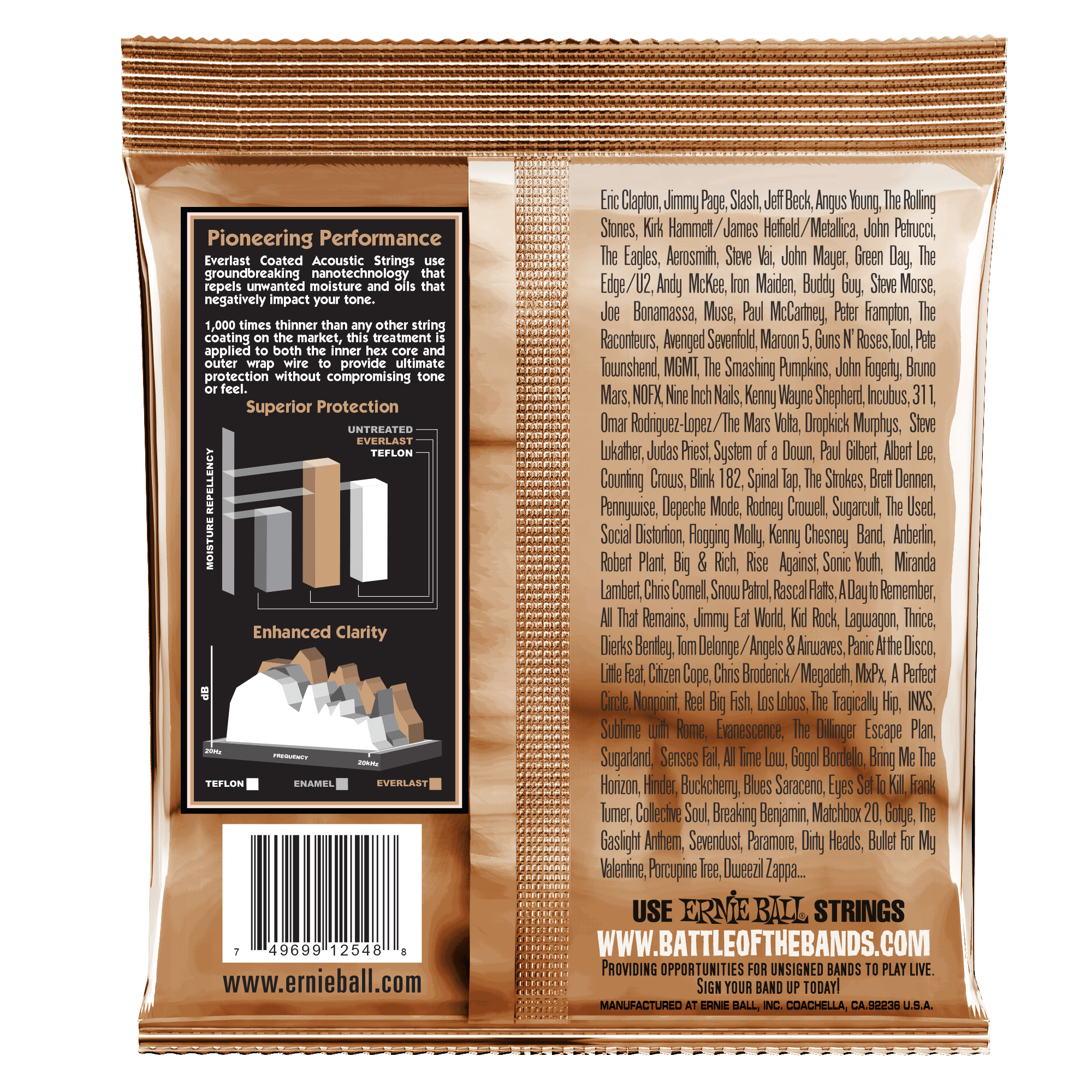 Ernie Ball Everlast Light Coated Phosphor Bronze Acoustic Guitar Strings 11-52 Gauge