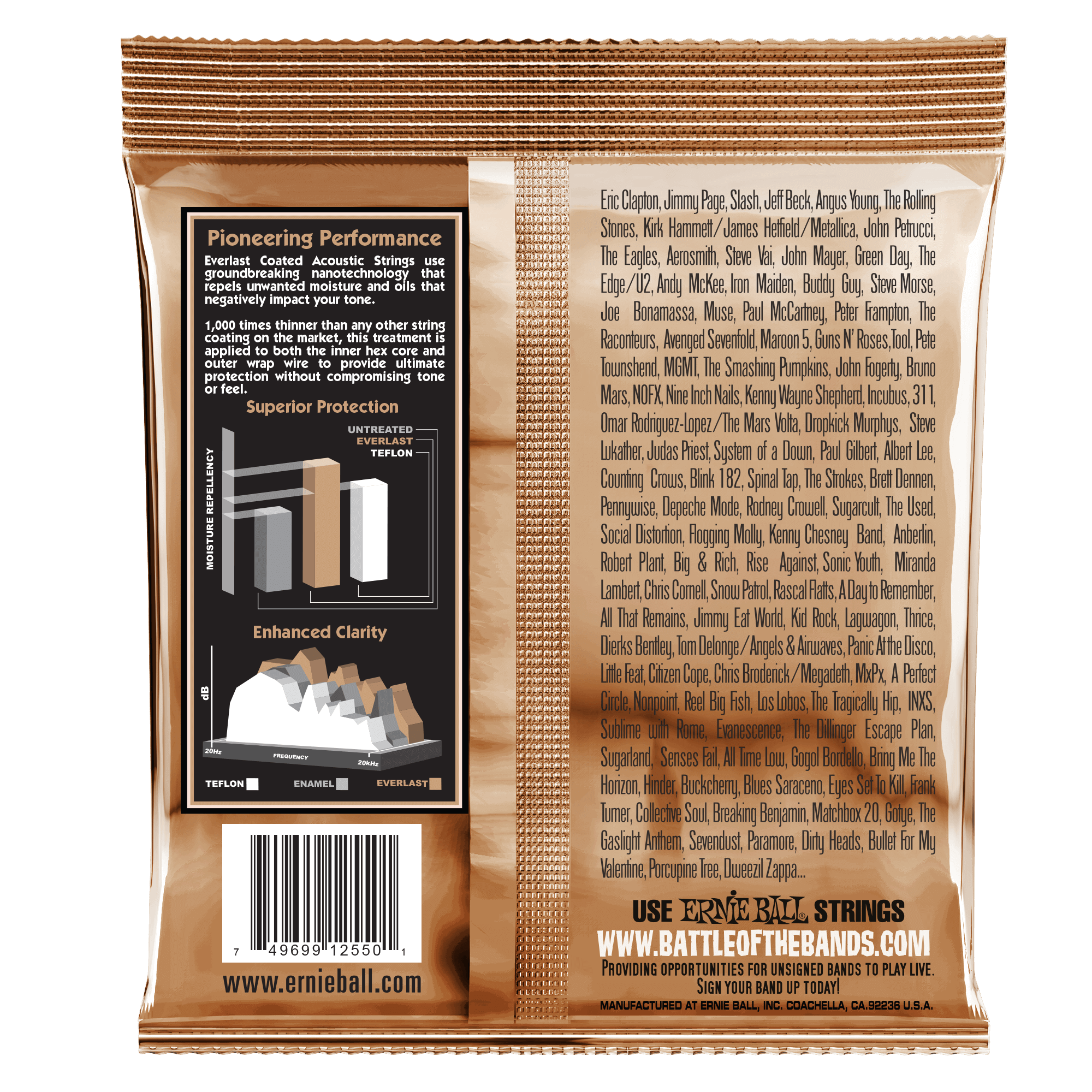 Ernie Ball Everlast Extra Light Coated Phosphor Bronze Acoustic Guitar Strings 10-50 Gauge