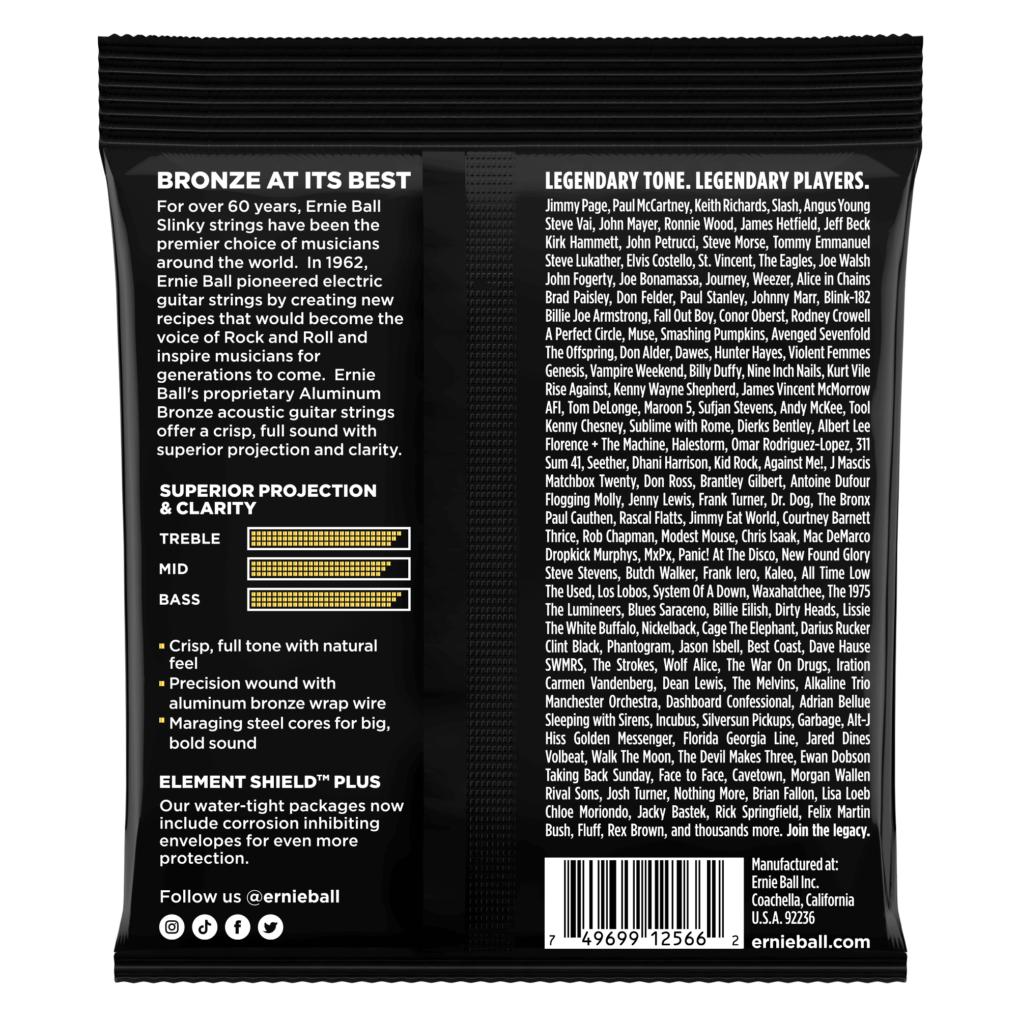 Ernie Ball Medium Light Aluminum Bronze Acoustic Guitar Strings 12-54 Gauge