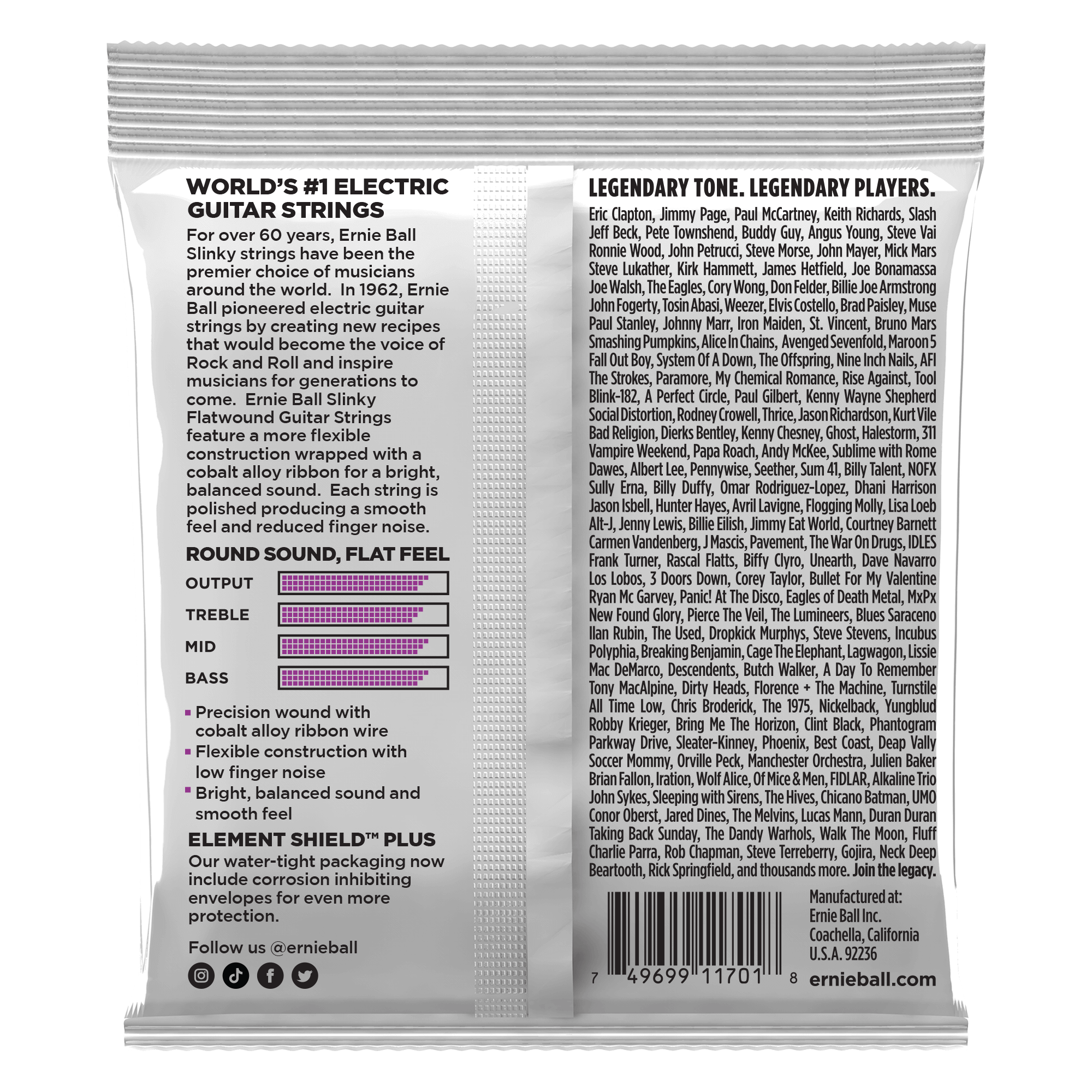 Ernie Ball Power Slinky Flatwound Electric Guitar Strings 11-48 Gauge