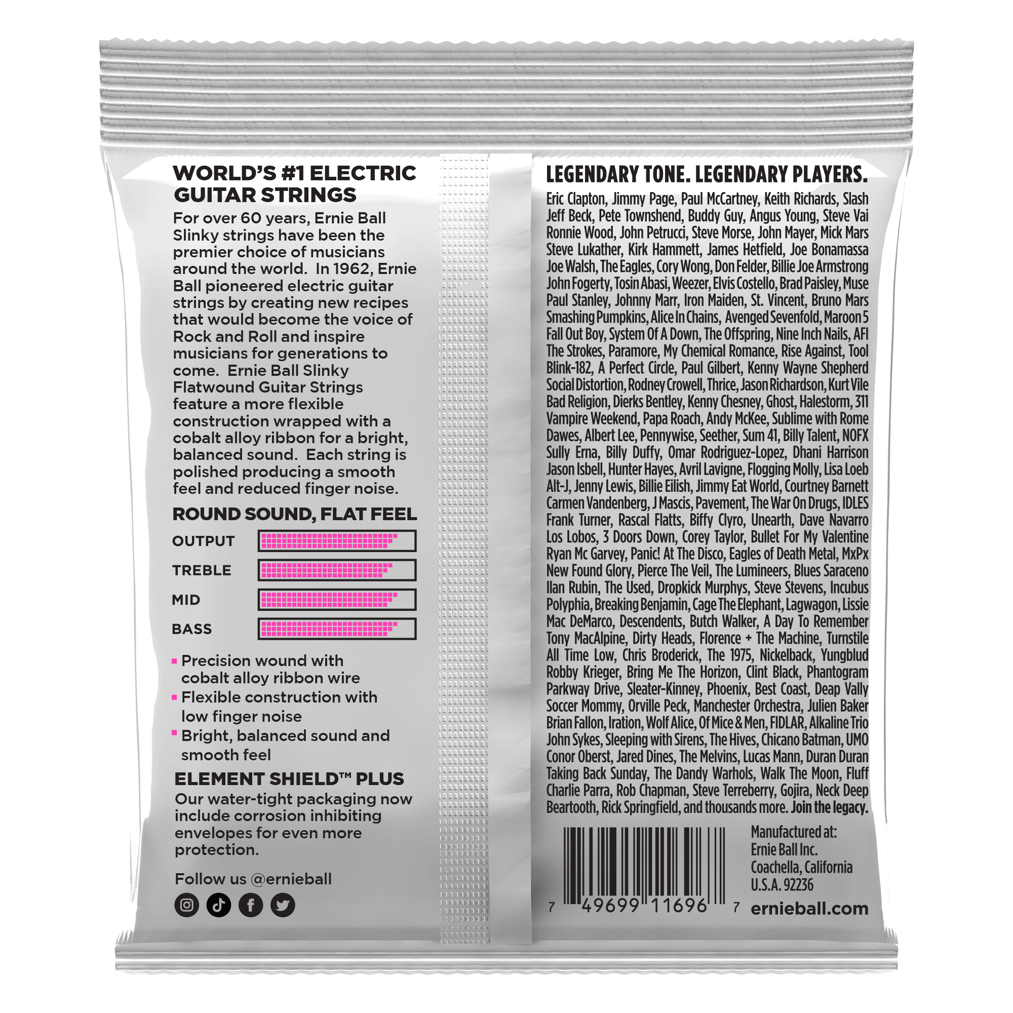 Ernie Ball Super Slinky Flatwound Electric Guitar Strings 9-42 Gauge