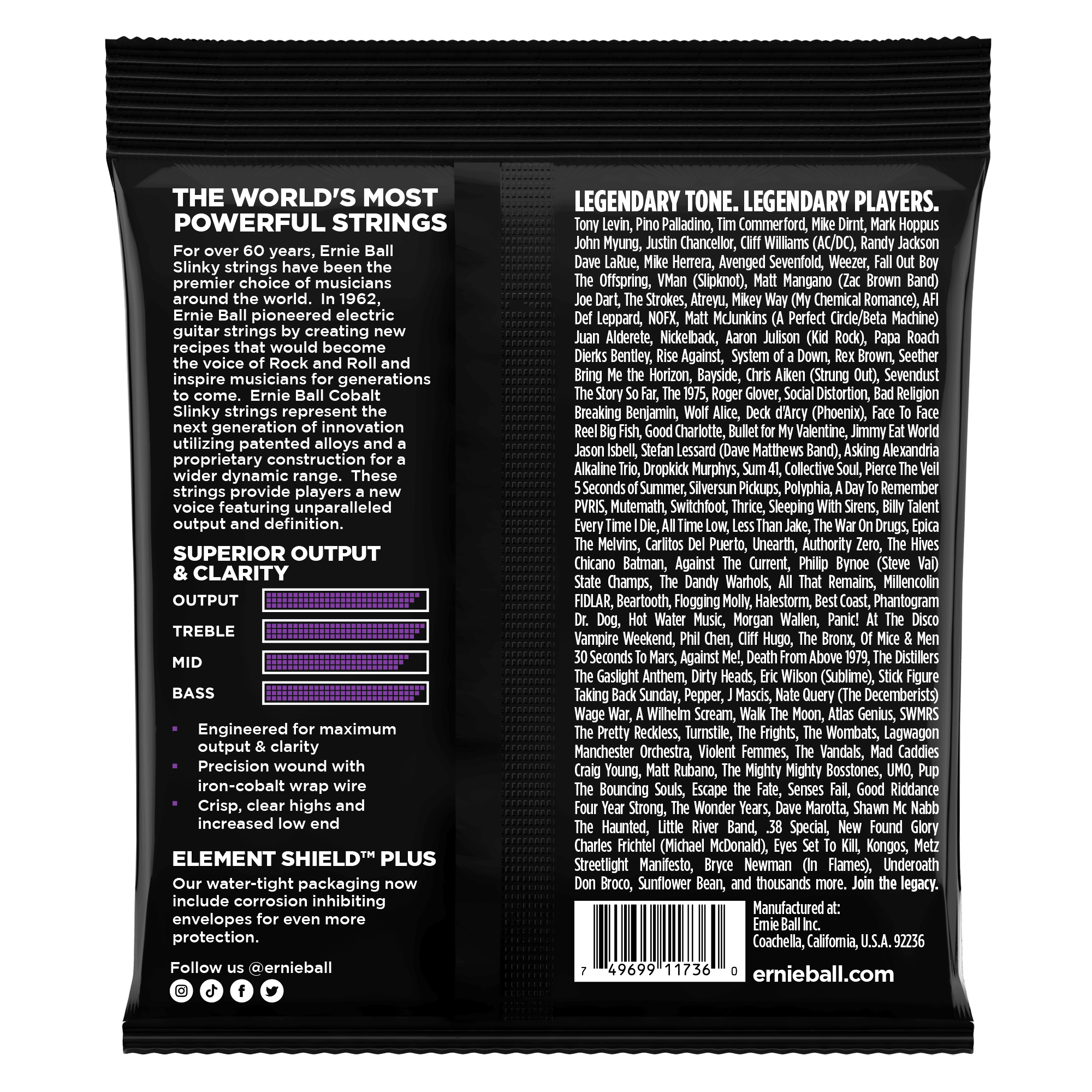 Ernie Ball Power Slinky Cobalt 5-String Electric Bass Strings 50-135 Gauge