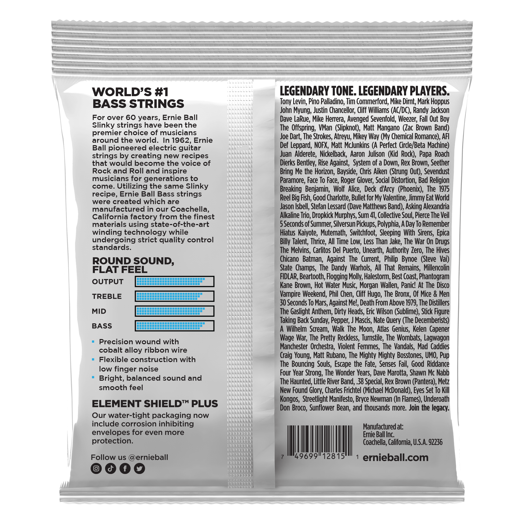 Ernie Ball Extra Slinky Cobalt Flatwound Electric Bass Strings 40-95 Gauge