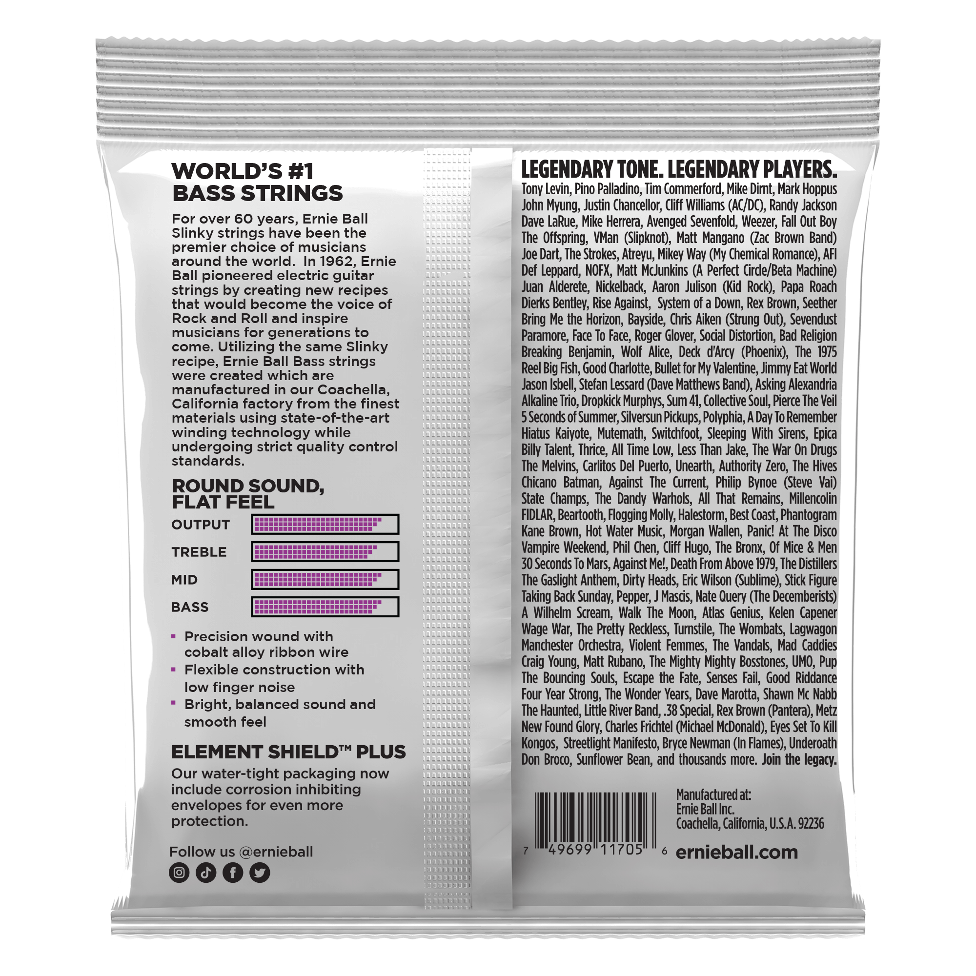 Ernie Ball Power Slinky Cobalt Flatwound Short Scale Electric Bass Strings 50-110 Gauge