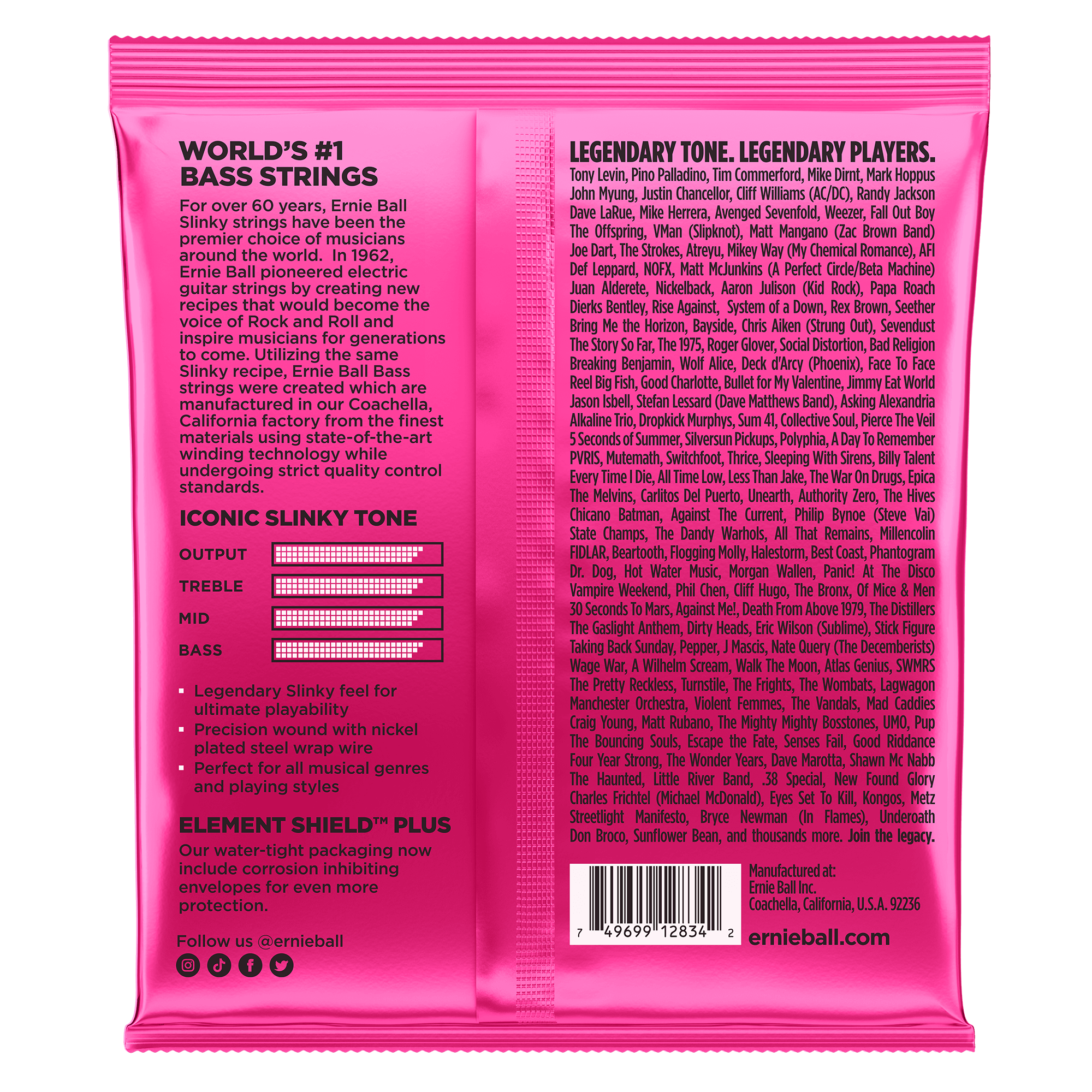 Ernie Ball Super Slinky Nickel Wound Electric Bass Strings 45-100 Gauge