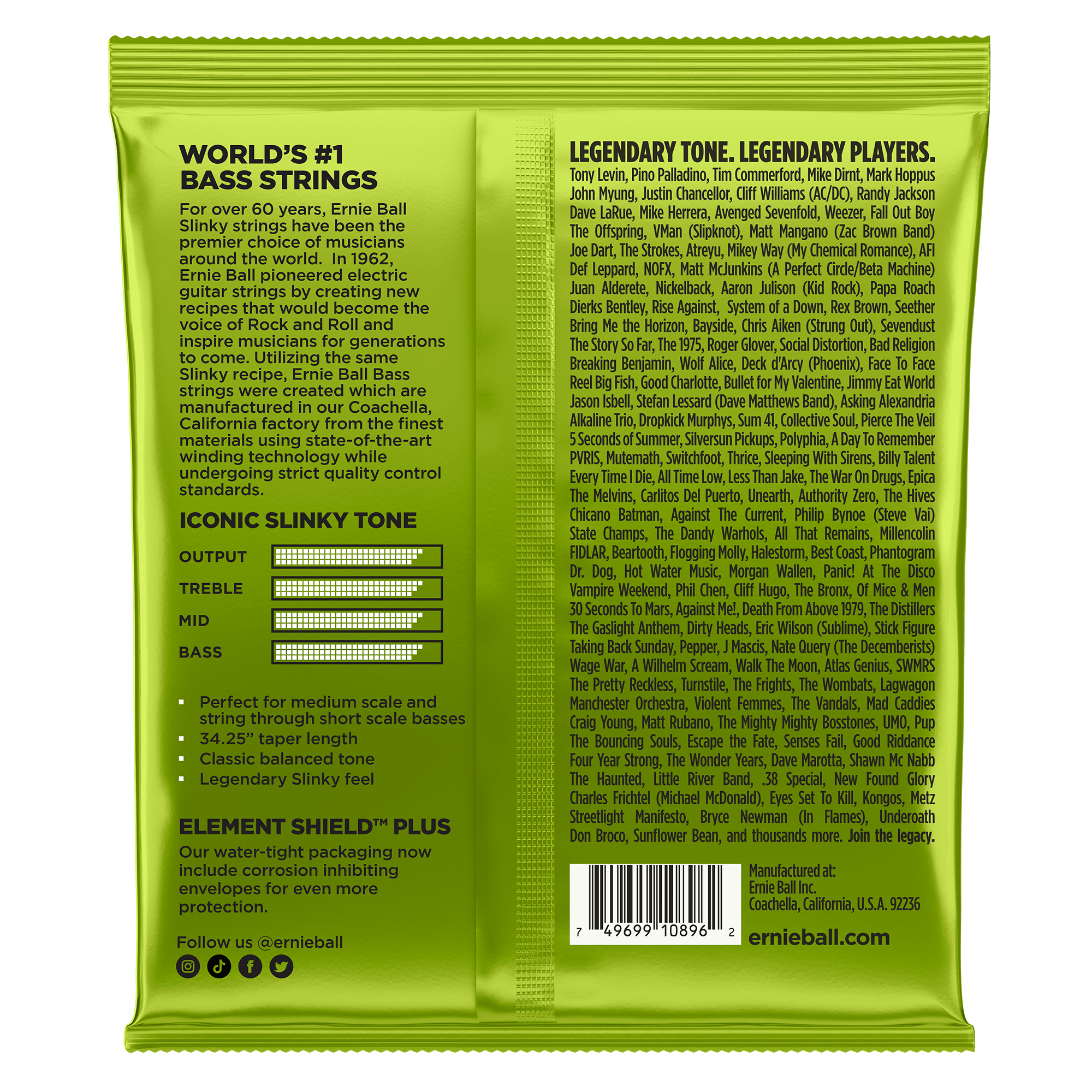 Ernie Ball Regular Slinky Nickel Wound Medium Scale Electric Bass Strings 45-105 Gauge
