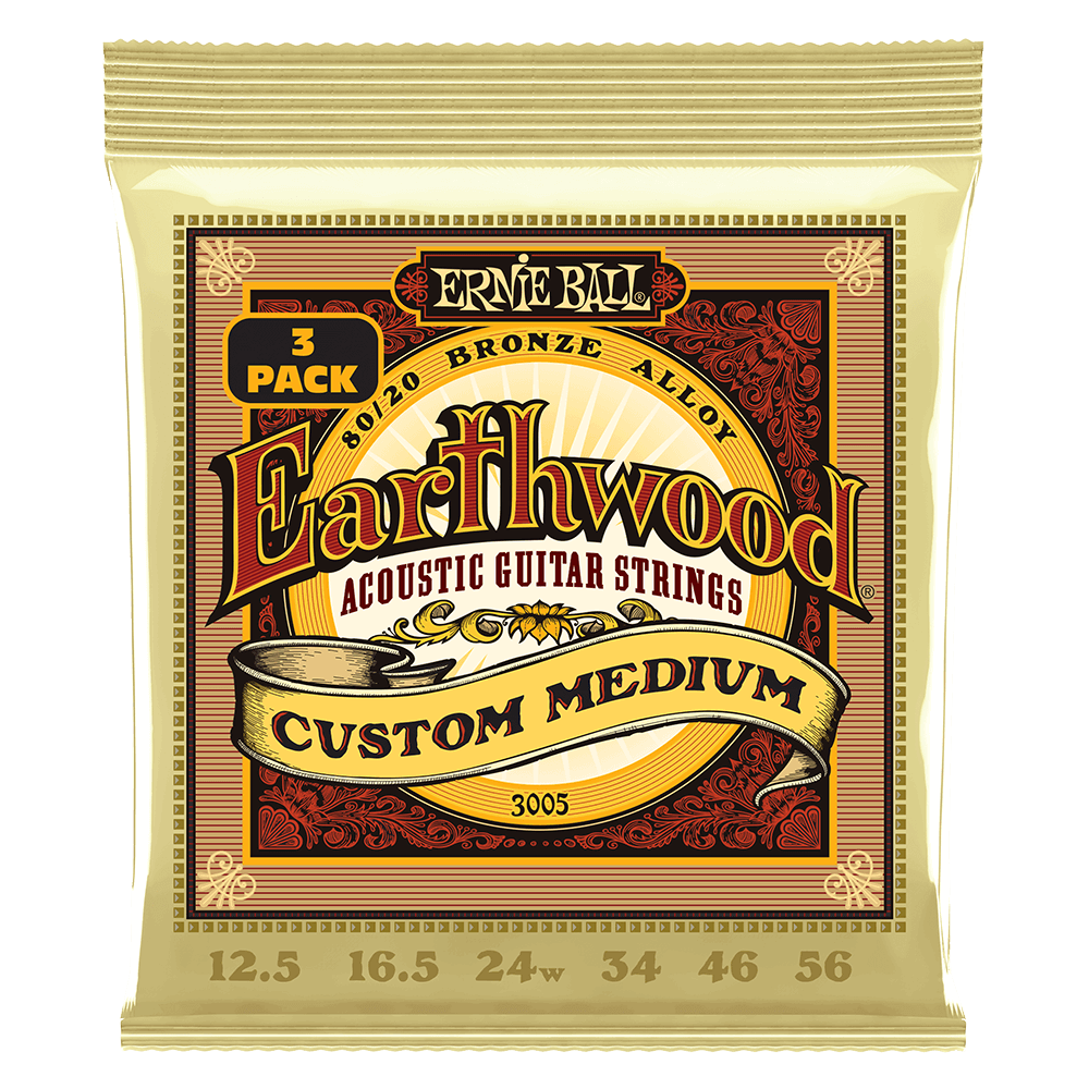 Ernie Ball Custom Medium Earthwood 80/20 Bronze Acoustic Guitar Strings 12.5-56 Gauge - 3 Pack
