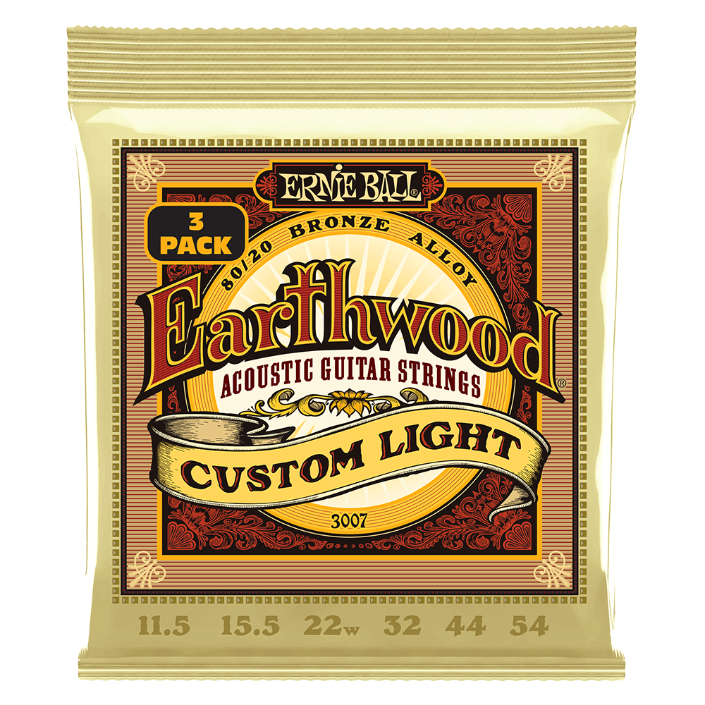 Ernie Ball Custom Light Earthwood 80/20 Bronze Acoustic Guitar Strings 11.5-54 Gauge - 3 Pack