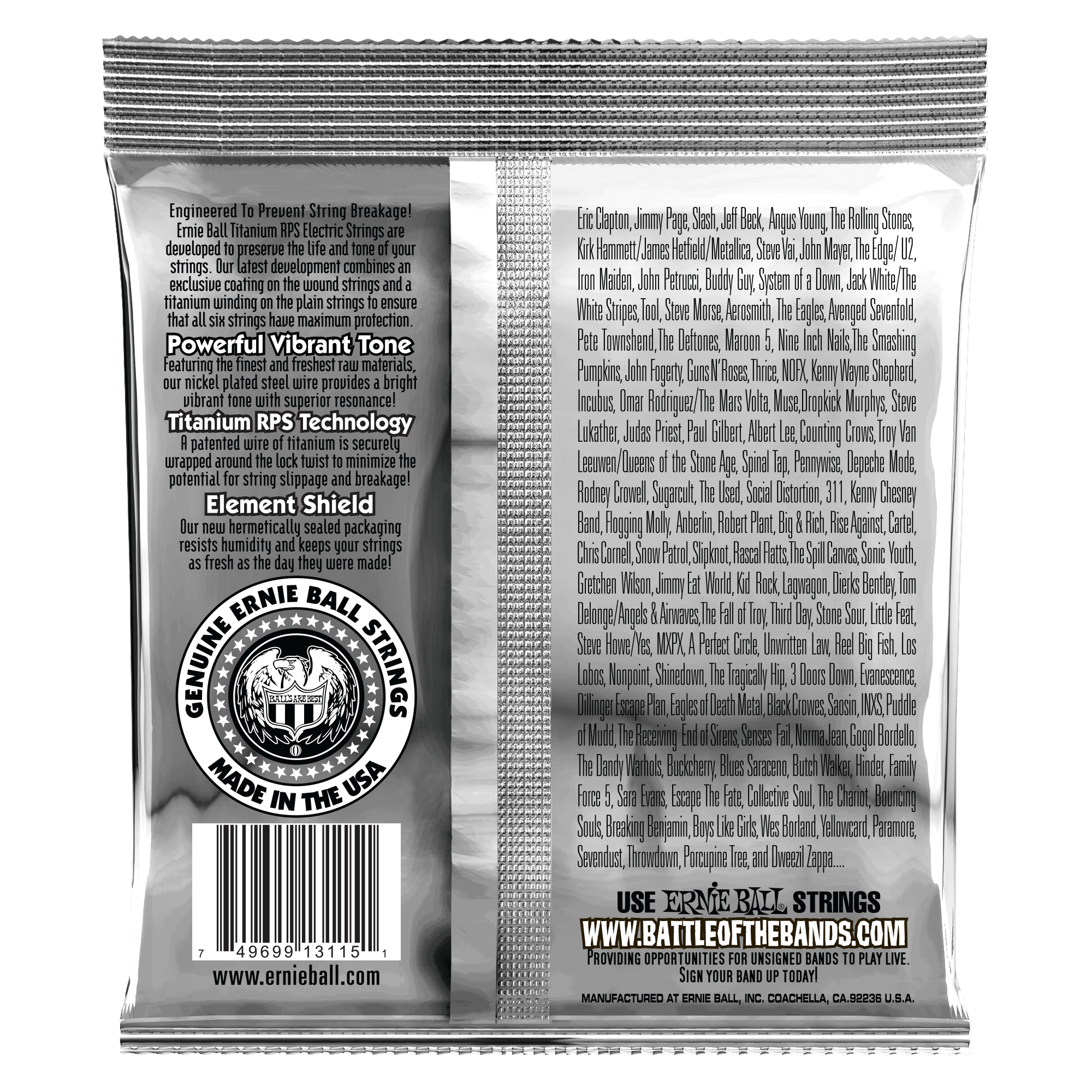 Ernie Ball Skinny Top Heavy Bottom Slinky Coated Titanium RPS Electric Guitar Strings 10-52 Gauge